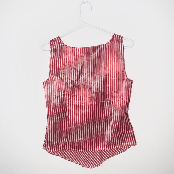 2/$30 Vintage Red White Striped Tank Top Silky - Picture 2 of 2